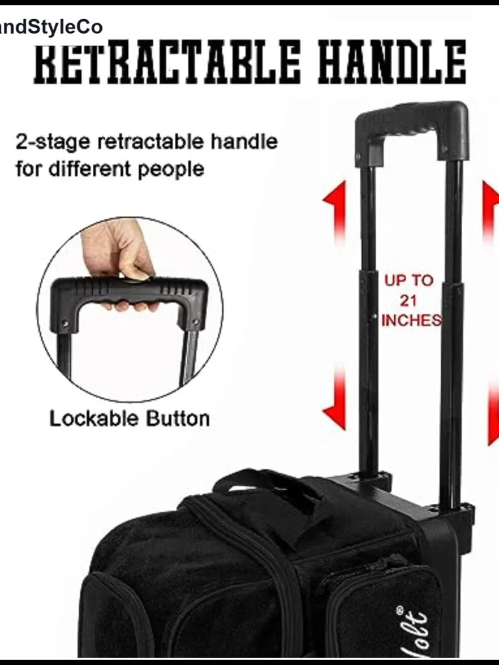 2 Ball Bowling Roller Bag with Wheels & Retractable Handle 40
